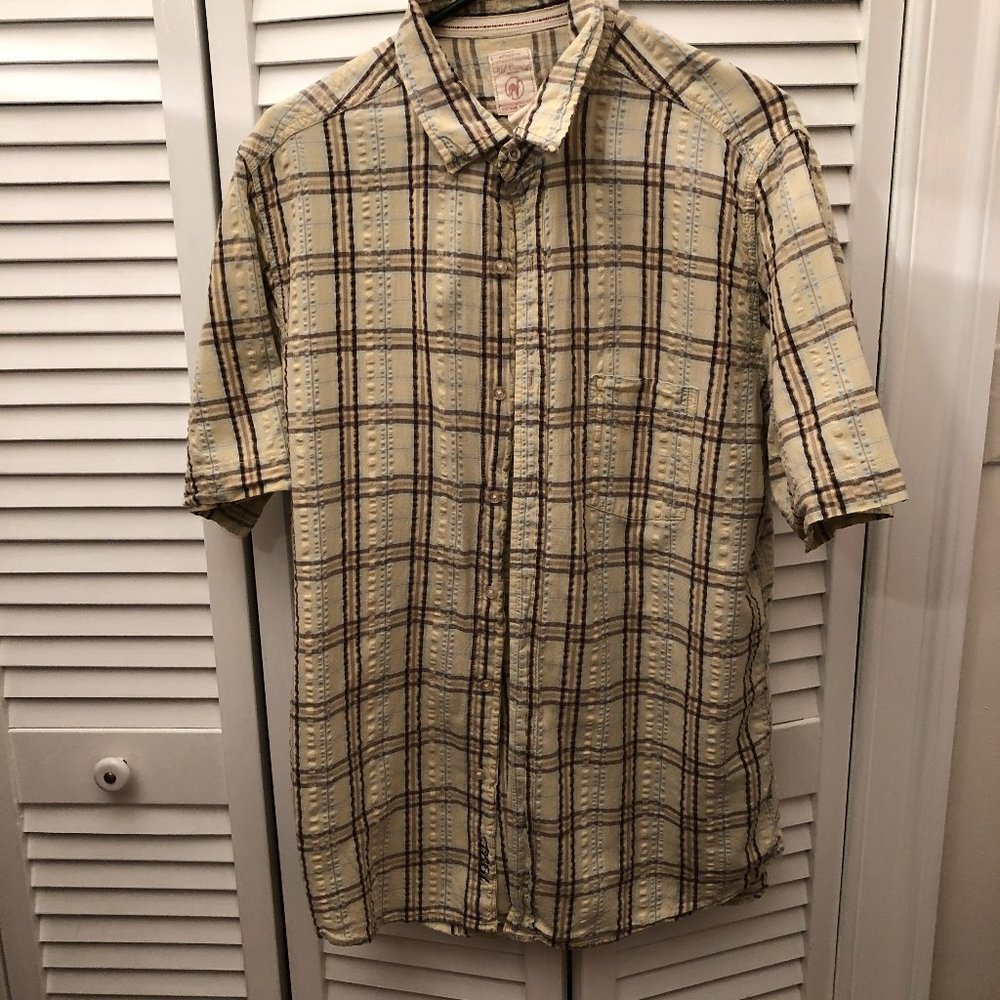 Red Camel 1931 Men's yellow brown casual plaid sho